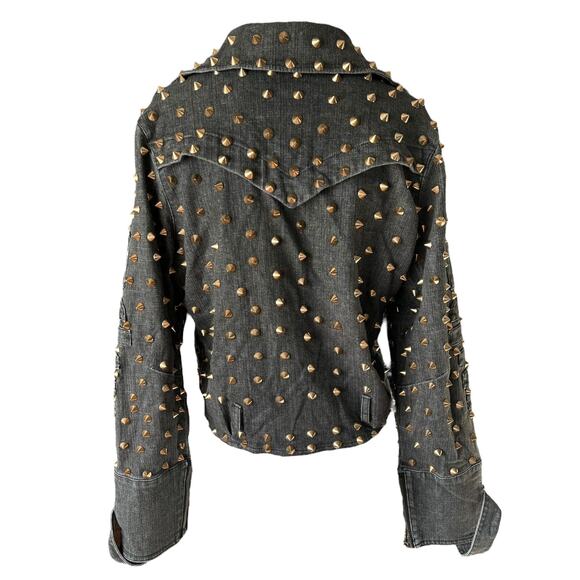 NWOT Studded Spike Rivet Black Denim Moto Jacket Size Small - Picture 3 of 6